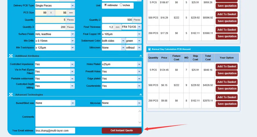 pcb quote online
