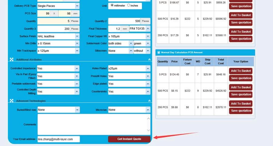 pcb quote online